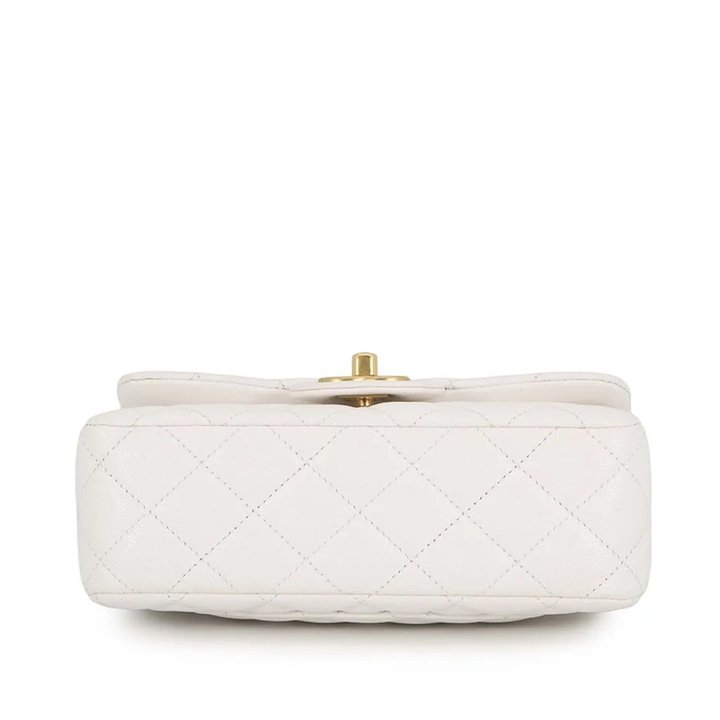 Chanel Mini CC Quilted Caviar Handy Flap White Leather Very good - Inside View
