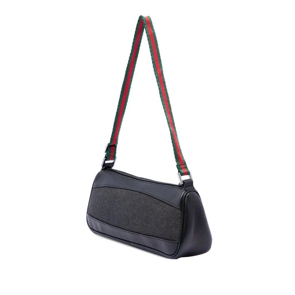 Gucci Denim Web Shoulder Bag Black Very good - Back View