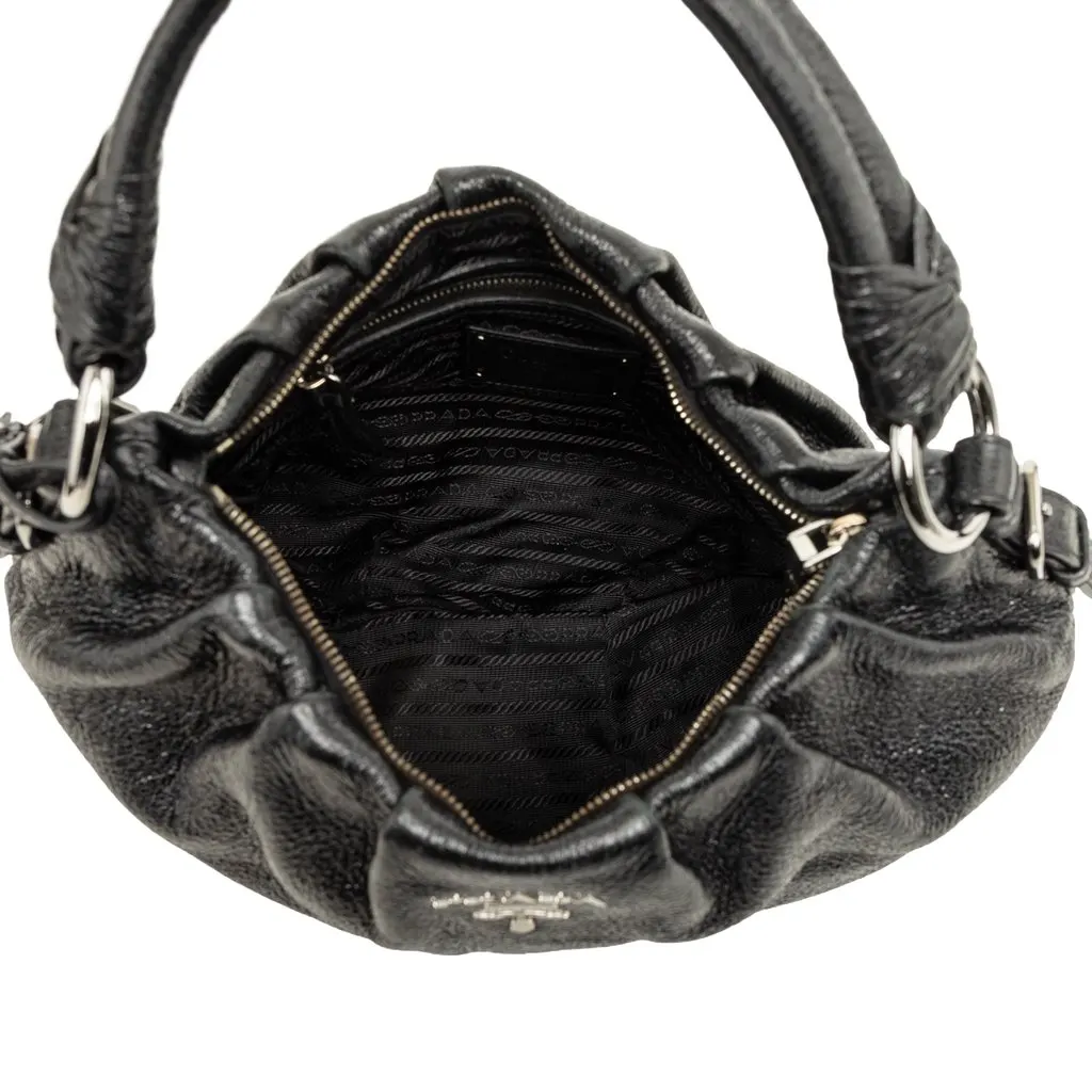 Prada Pleated Cervo Lux Hobo Black Leather Very good - Model View