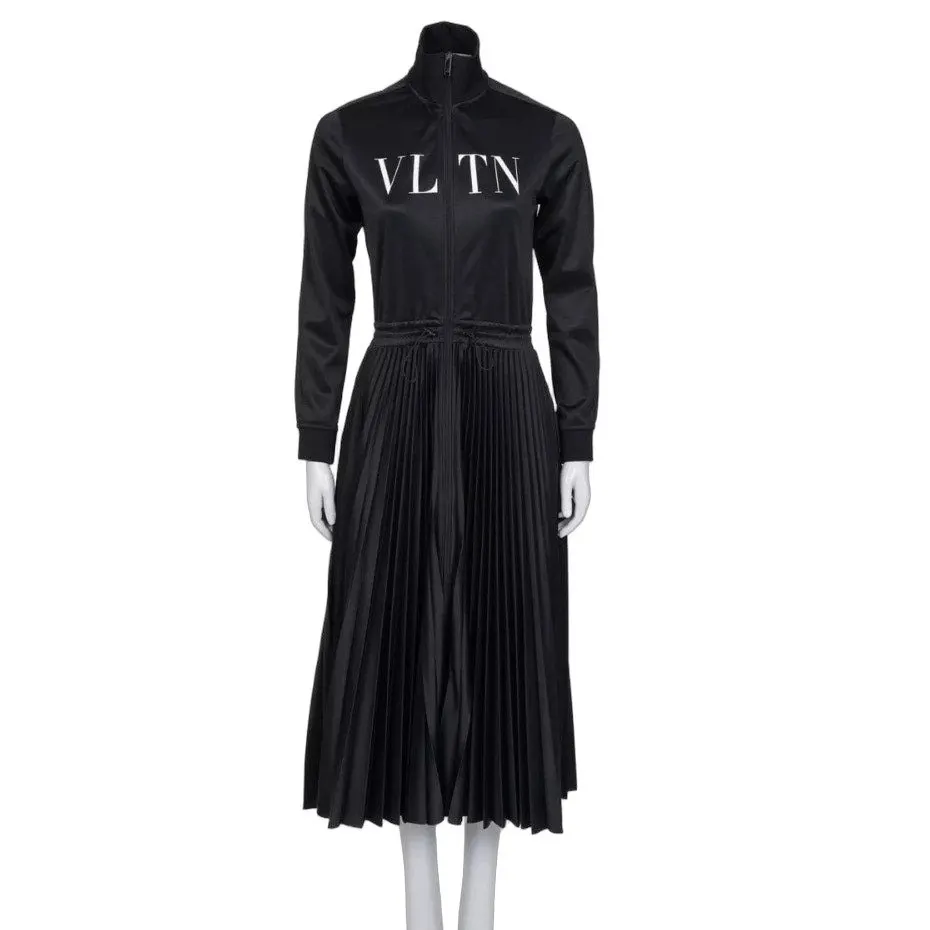 Valentino Black Pleated Hem Long Sleeve Dress M Pre-owned