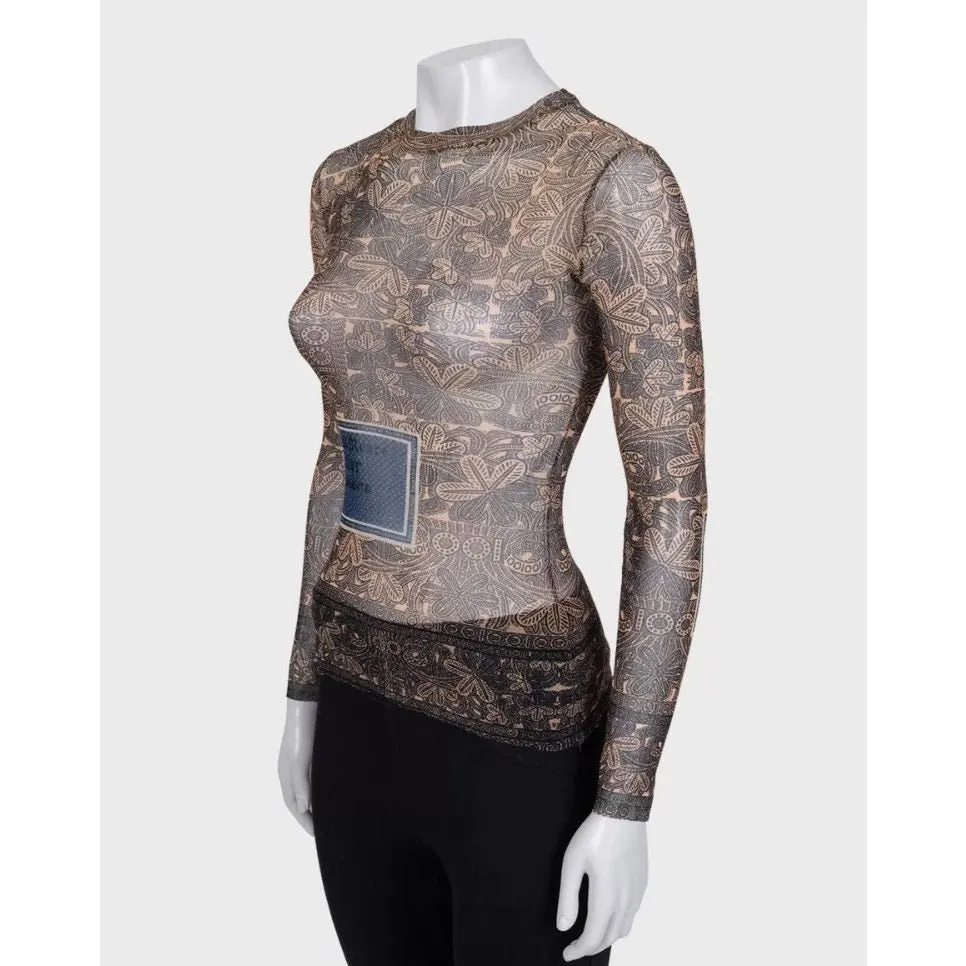 Jean Paul Gaultier NWOR Jean Paul Gaultier Vintage Printed Long Sleeve Top XXS Pre-owned Brown Never worn - Back View