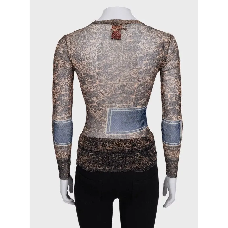 Jean Paul Gaultier NWOR Jean Paul Gaultier Vintage Printed Long Sleeve Top XXS Pre-owned Brown Never worn - Inside View