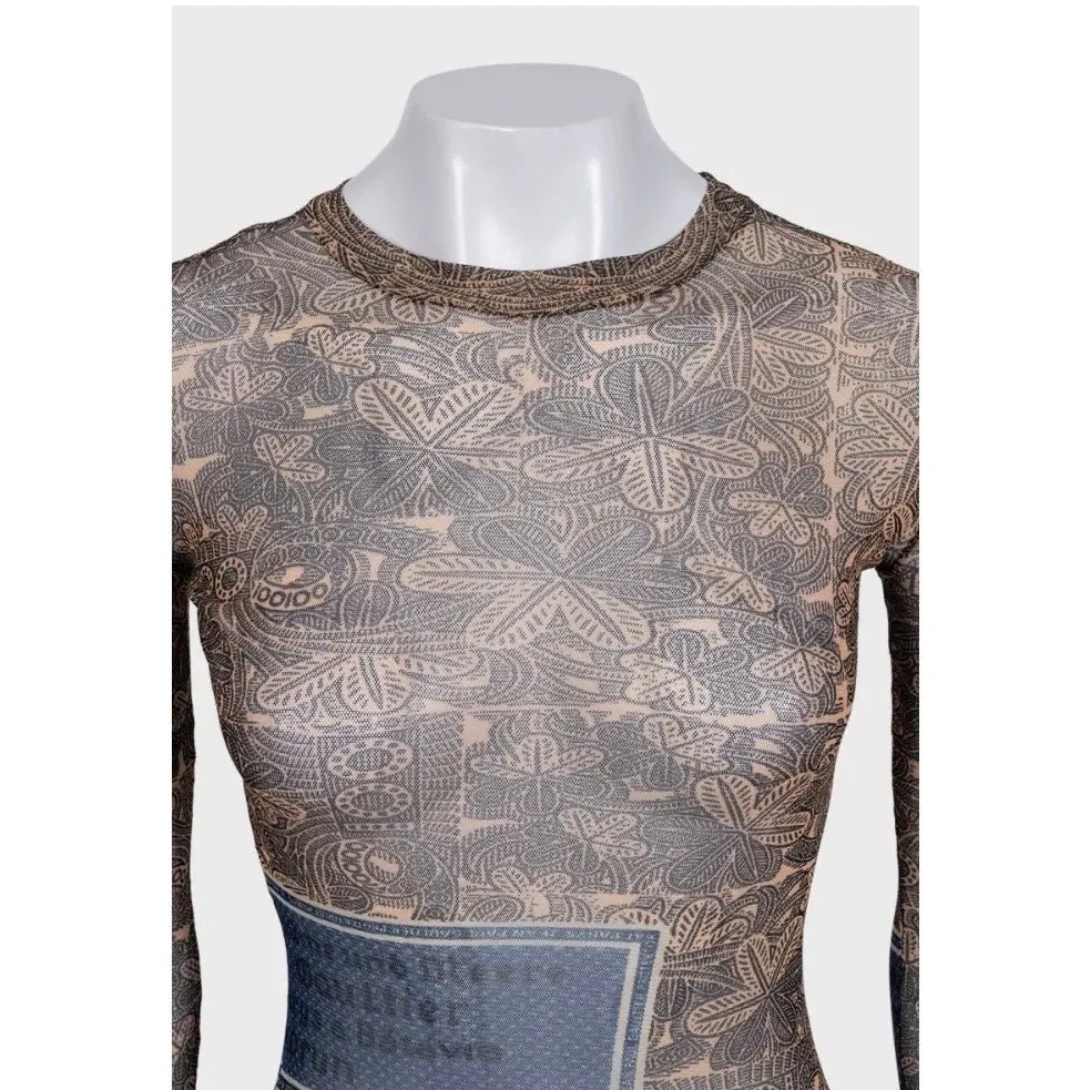 Jean Paul Gaultier NWOR Jean Paul Gaultier Vintage Printed Long Sleeve Top XXS Pre-owned Brown Never worn - Model View