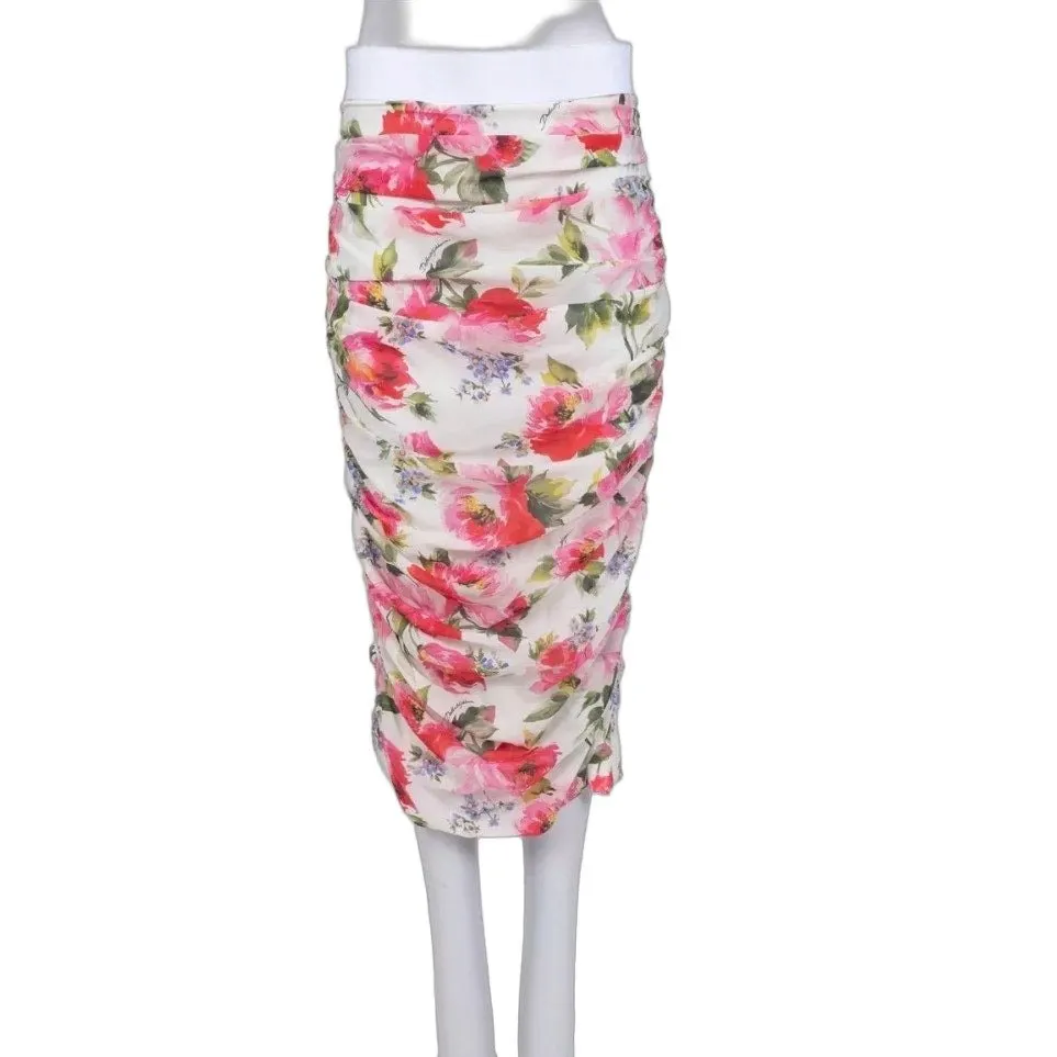 Dolce & Gabbana Floral Draped Silk Skirt IT 44/L Pre-owned MultiColor Silk Good - Front View