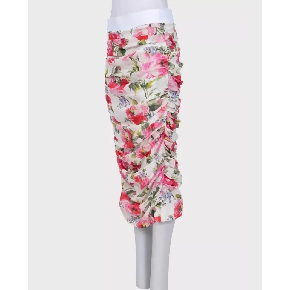 Dolce & Gabbana Floral Draped Silk Skirt IT 44/L Pre-owned MultiColor Silk Good - Back View