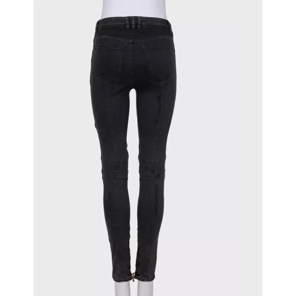 Balmain Iconic Balmain Skinny Jeans with Gold Tone Buttons  Sz.38 Pre-owned Gold Cotton Good - Back View