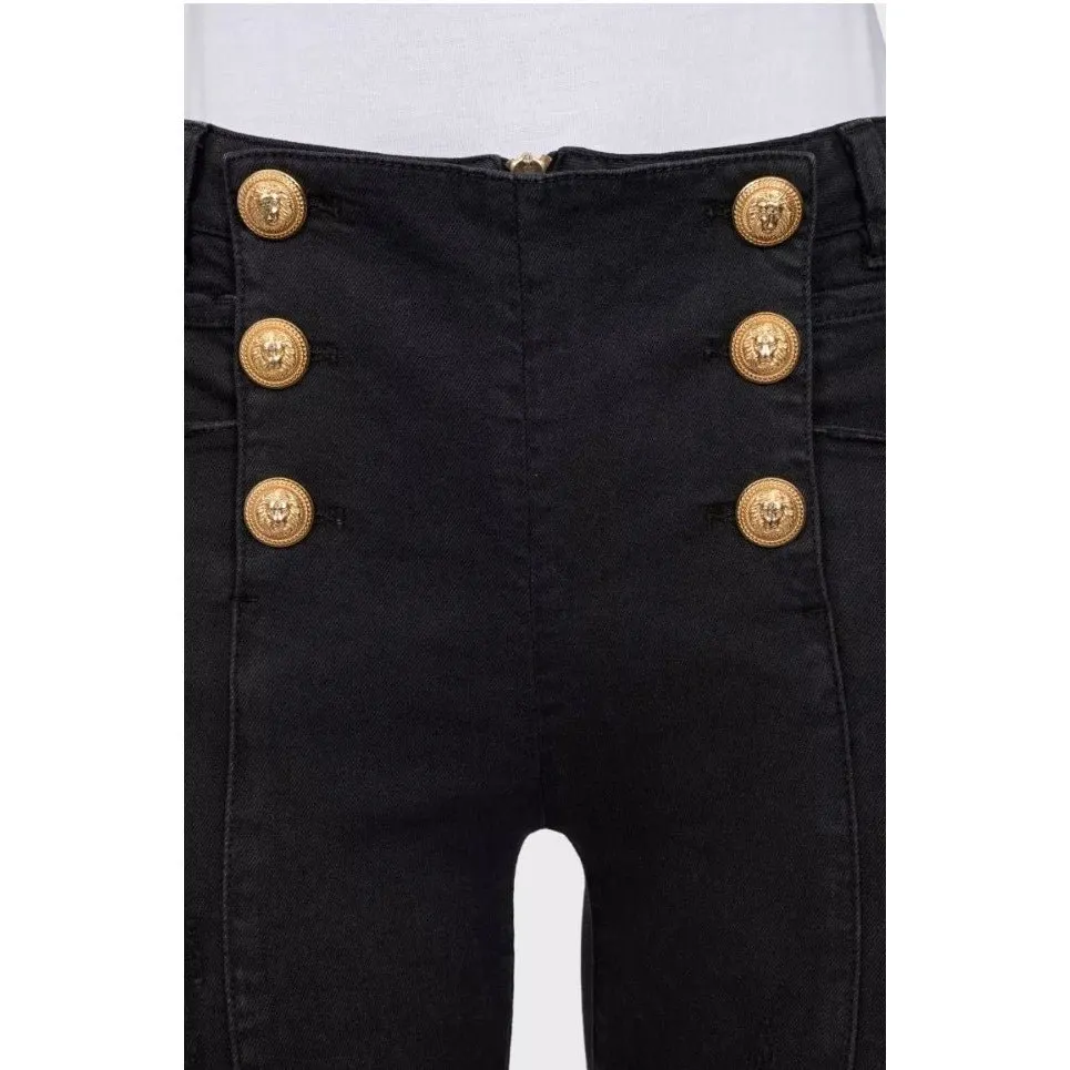 Balmain Iconic Balmain Skinny Jeans with Gold Tone Buttons  Sz.38 Pre-owned Gold Cotton Good - Inside View