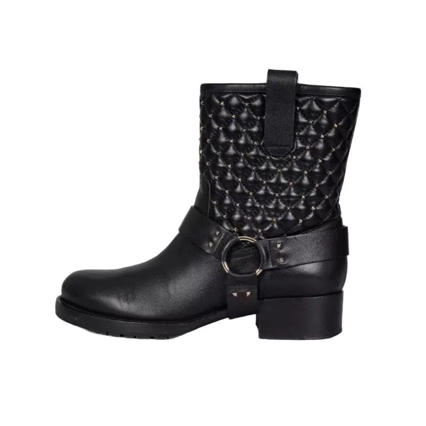 Valentino Rockstud Leather Ankle Boots - EU 36.5 Pre-owned Gold Leather Good - Front View