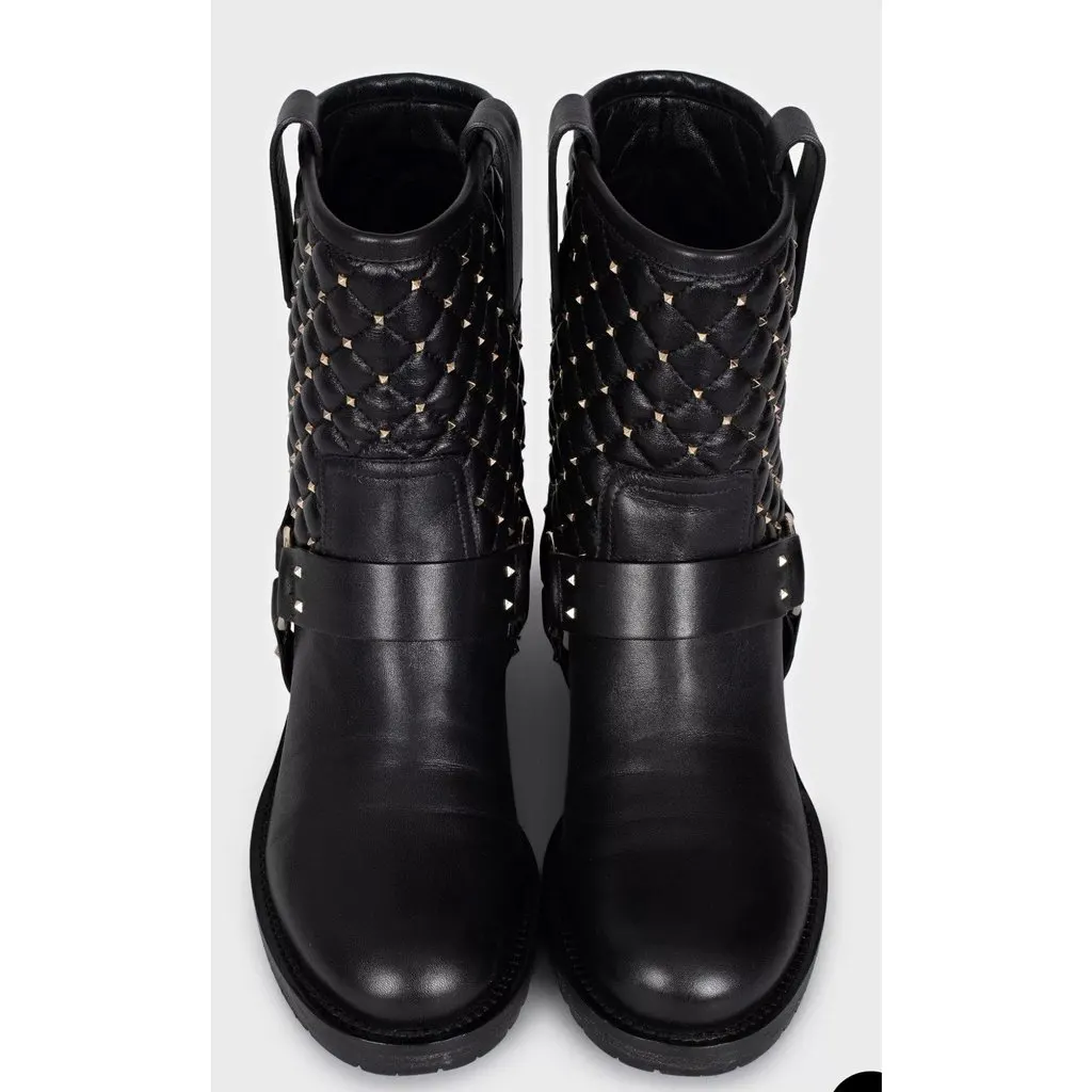 Valentino Rockstud Leather Ankle Boots - EU 36.5 Pre-owned Gold Leather Good - Back View