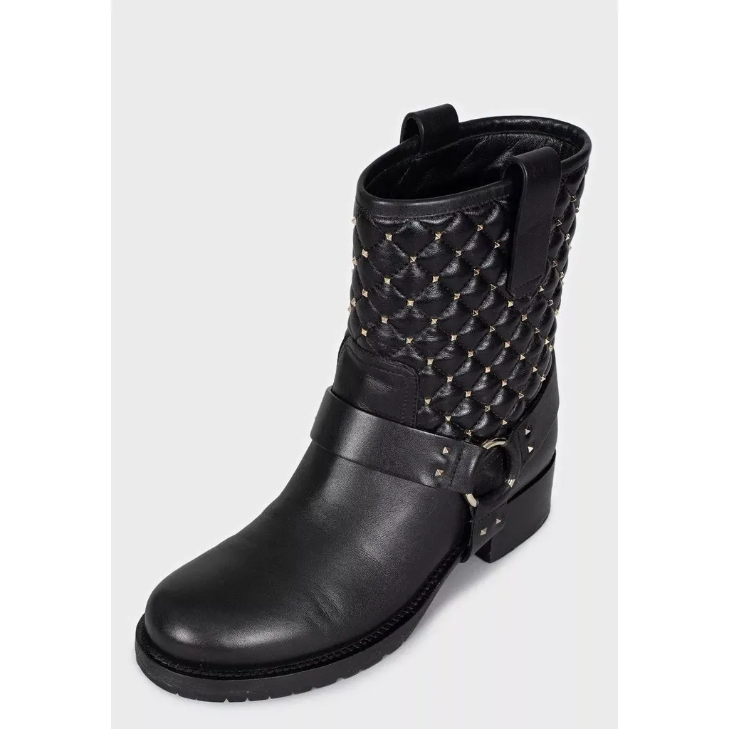 Valentino Rockstud Leather Ankle Boots - EU 36.5 Pre-owned Gold Leather Good - Inside View