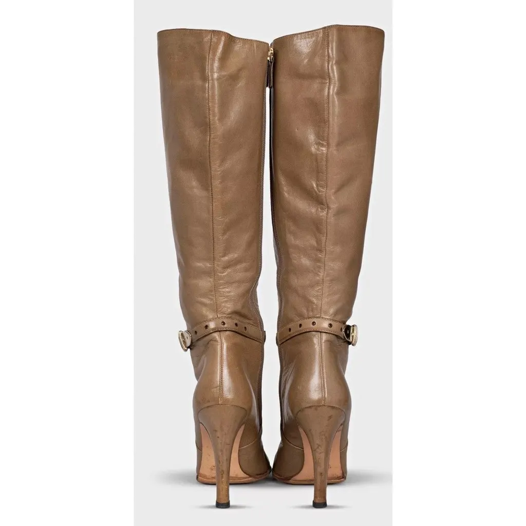 Gucci Green Leather Heeled Boots, Size 37 EU Pre-owned Green Leather Good - Model View