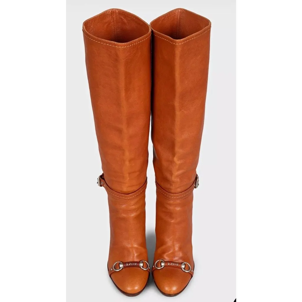 Dior Brown Leather Boots, Size 38 EU Pre-owned Brown Leather Good - Back View