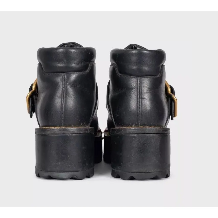 Prada Black Leather Lace-Up Platform Boots Sz.36 pre-owned Black Leather Good - Box View