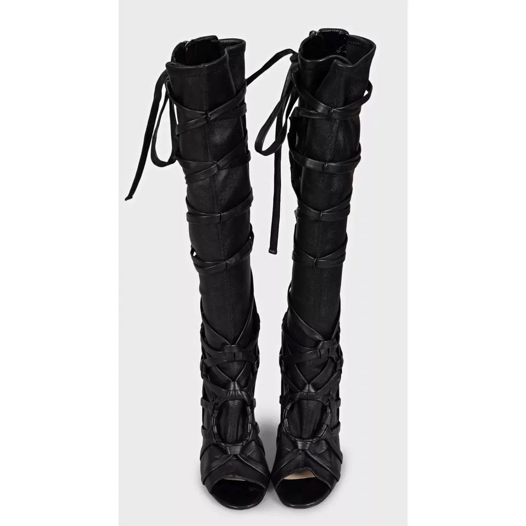 Jimmy Choo Anneli Open Toe Leather Stiletto Boots Black Size 38 Pre-owned Black Leather Good - Back View