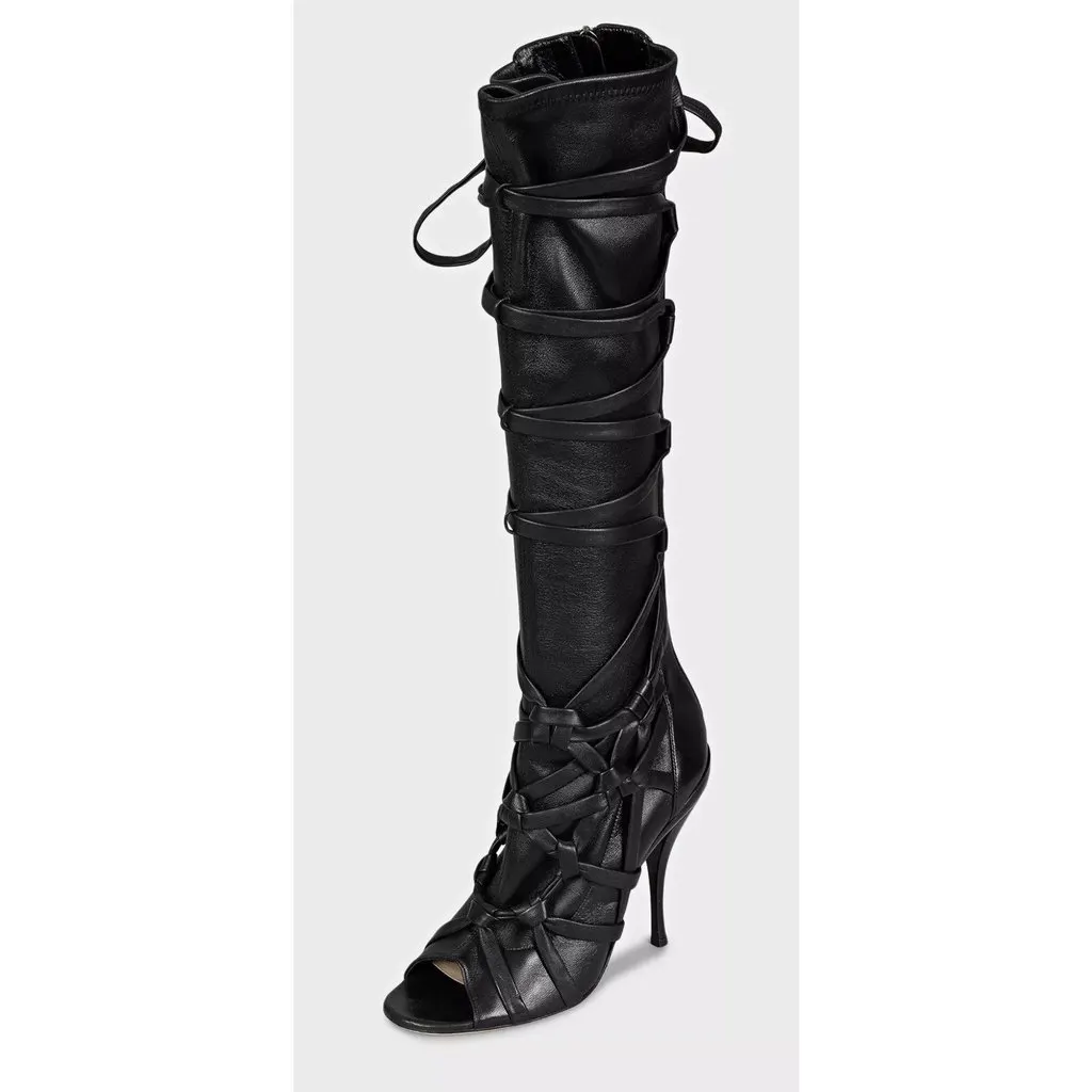 Jimmy Choo Anneli Open Toe Leather Stiletto Boots Black Size 38 Pre-owned Black Leather Good - Inside View