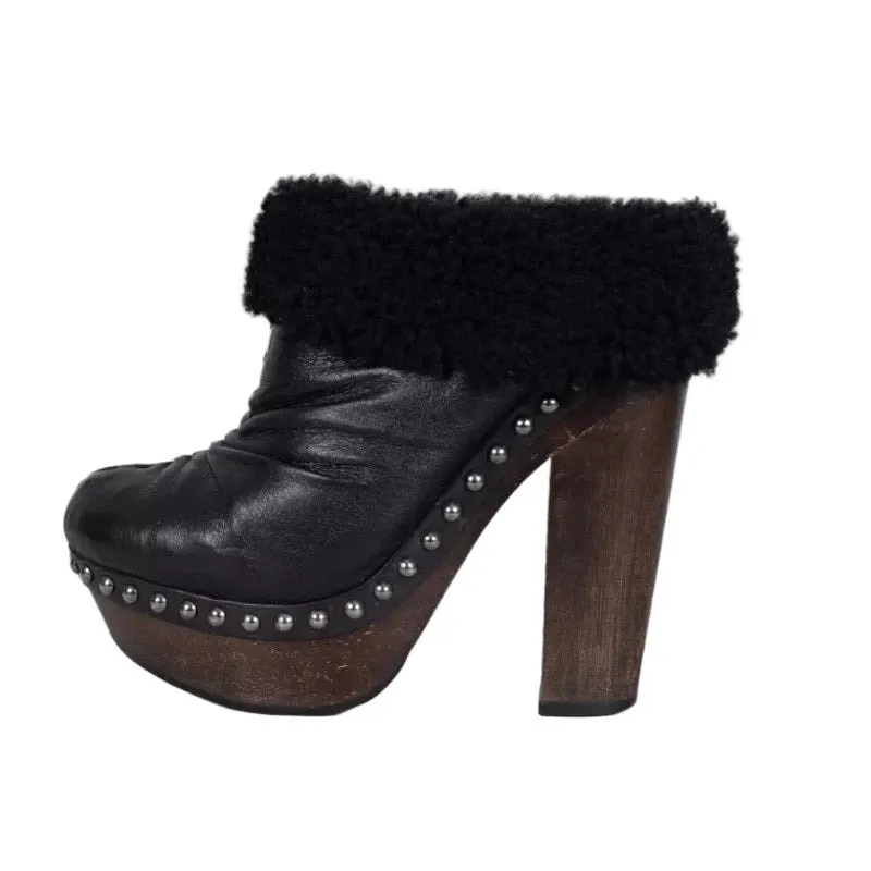 Miu Miu Black Leather Ankle Boots with Wooden Block Heel Size 36 Pre-owned Black Leather Good - Front View