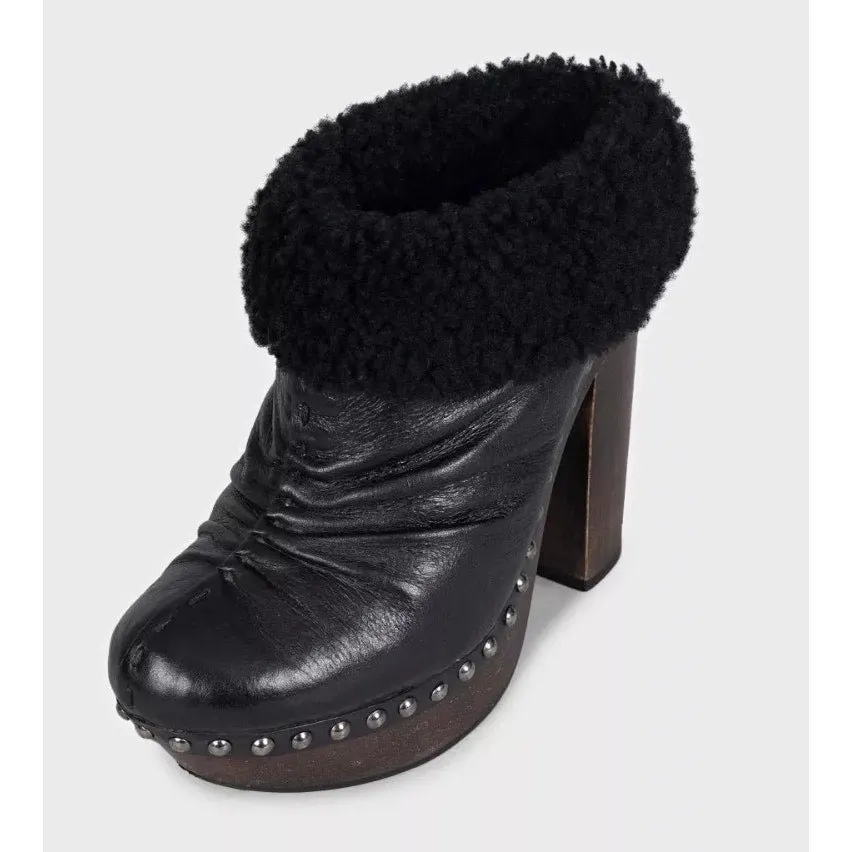 Miu Miu Black Leather Ankle Boots with Wooden Block Heel Size 36 Pre-owned Black Leather Good - Back View
