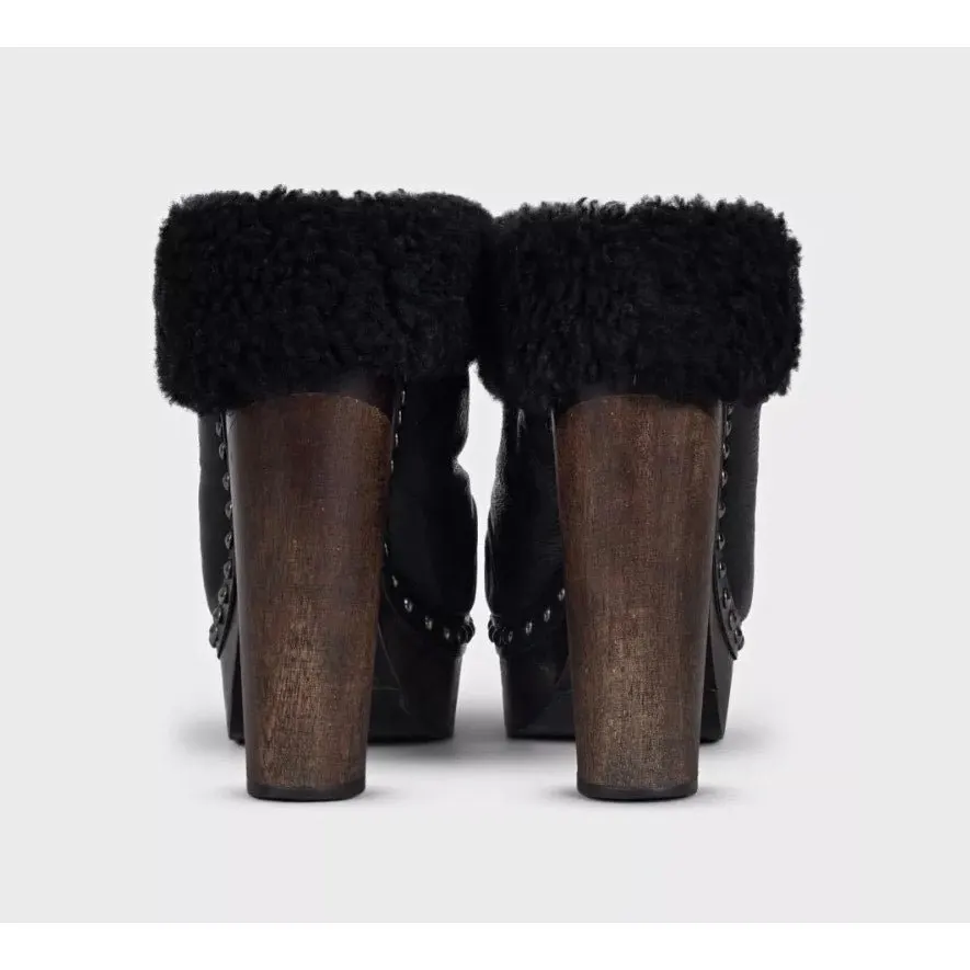 Miu Miu Black Leather Ankle Boots with Wooden Block Heel Size 36 Pre-owned Black Leather Good - Inside View