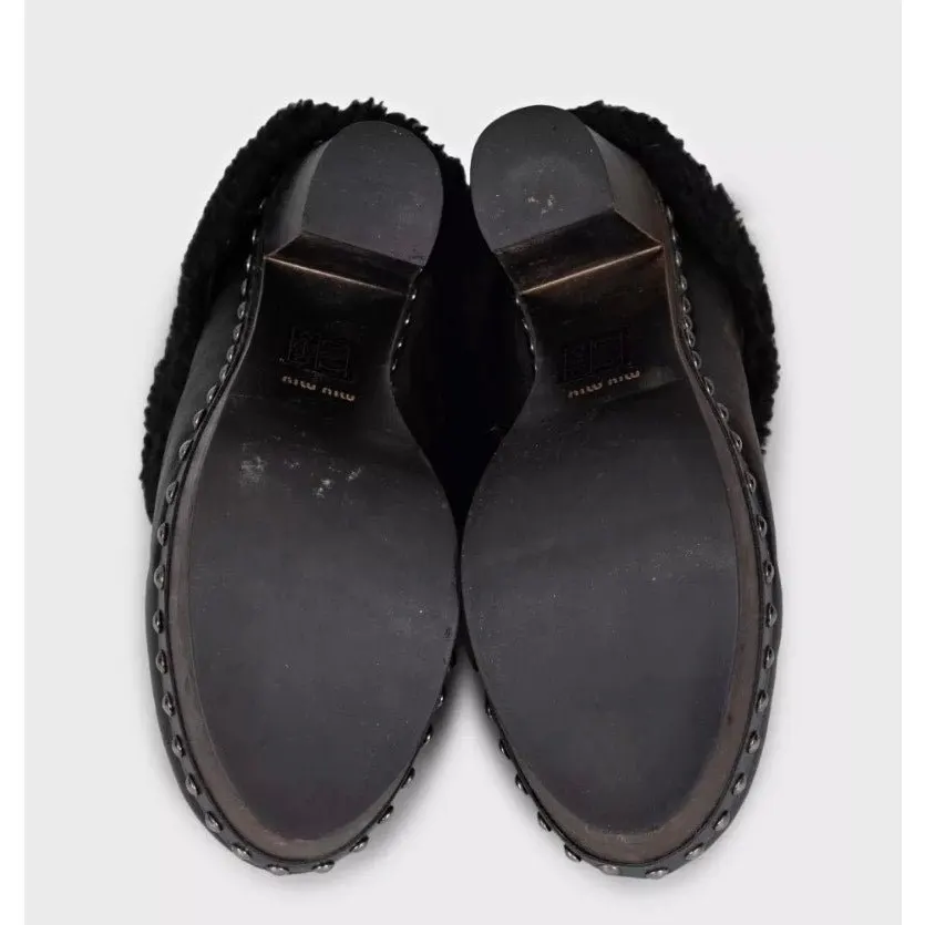 Miu Miu Black Leather Ankle Boots with Wooden Block Heel Size 36 Pre-owned Black Leather Good - Model View