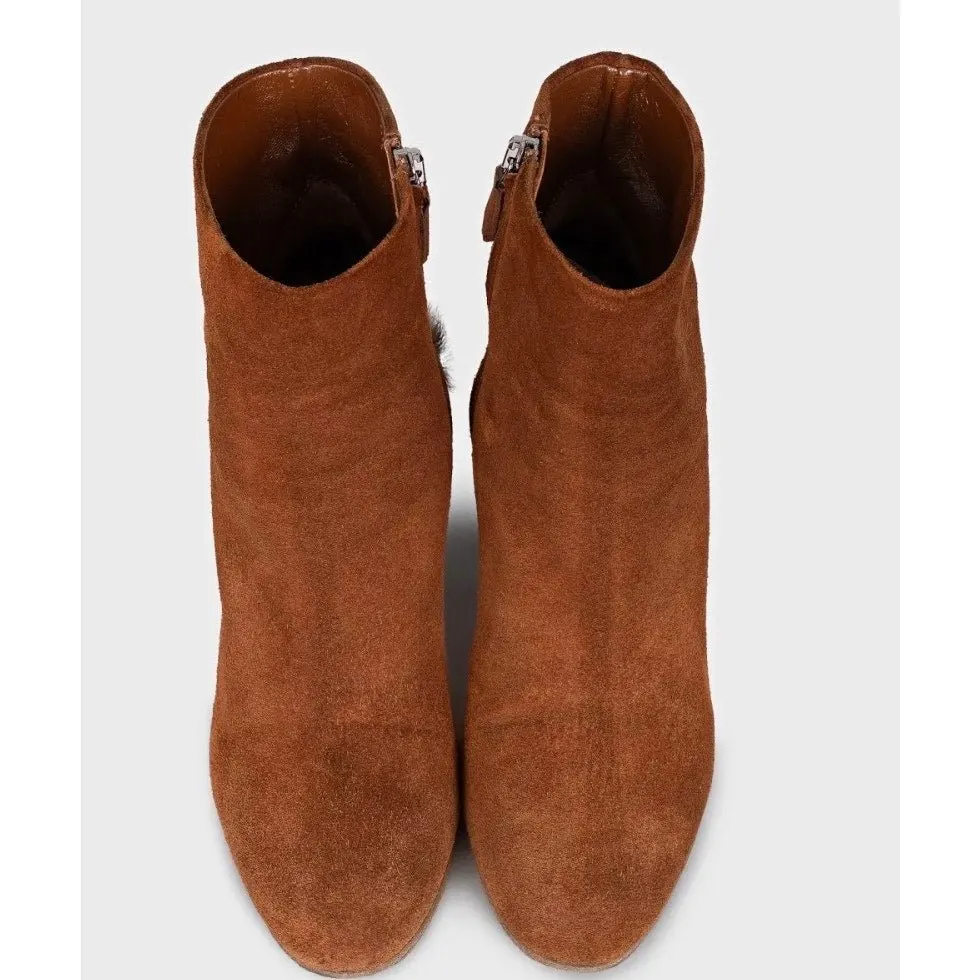 Miu Miu Suede Ankle Boots with Chic Fur Heel, Size 35 Pre-owned Brown Suede Good - Back View