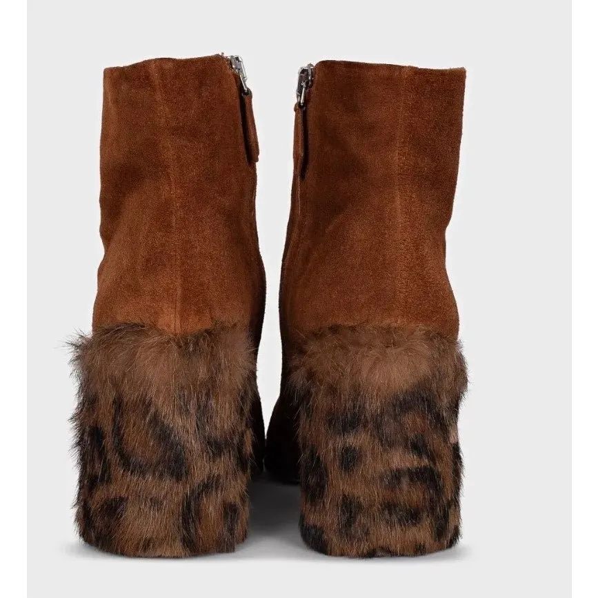 Miu Miu Suede Ankle Boots with Chic Fur Heel, Size 35 Pre-owned Brown Suede Good - Model View