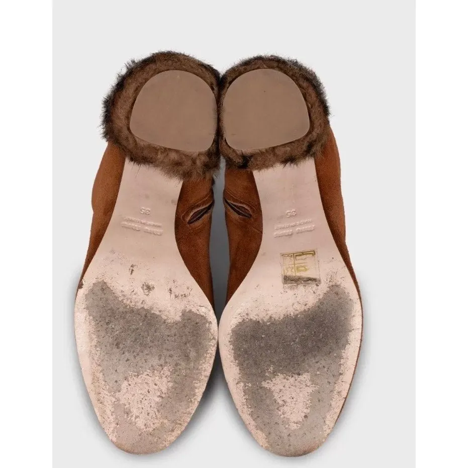 Miu Miu Suede Ankle Boots with Chic Fur Heel, Size 35 Pre-owned Brown Suede Good - Box View