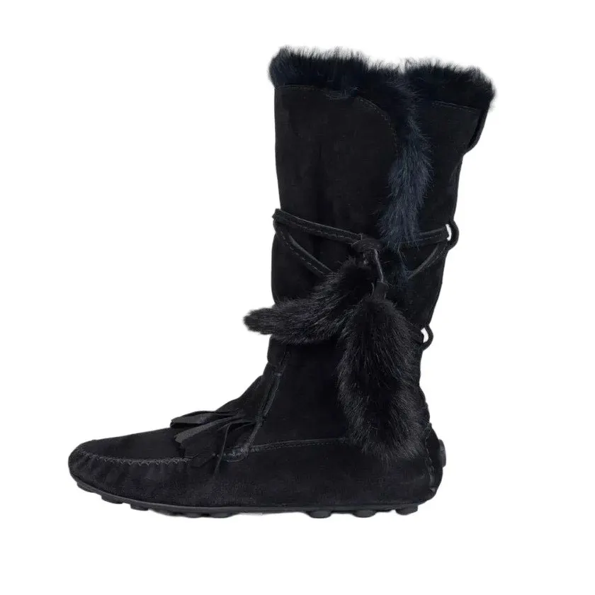 Saint Laurent YSL Vintage Suede Fur-Lined Ankle Boots - Black, Size 39 Pre-owned Black Suede Good - Front View