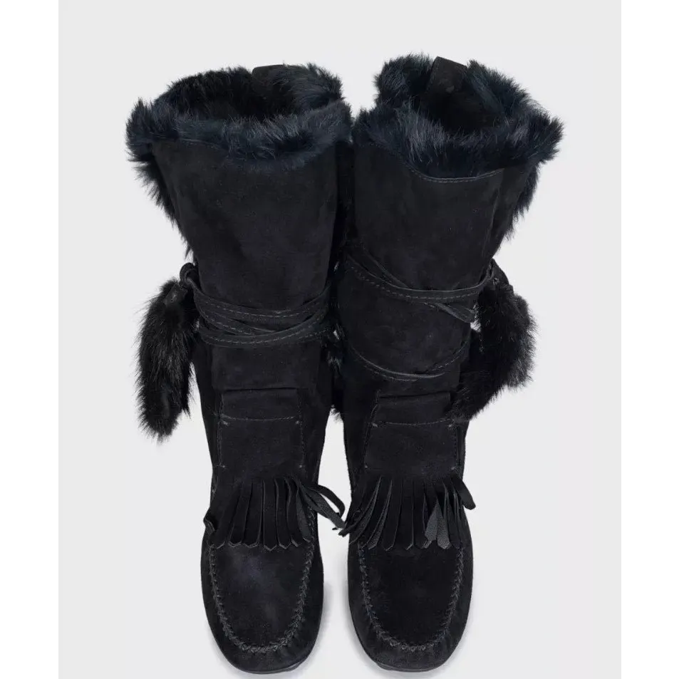 Saint Laurent YSL Vintage Suede Fur-Lined Ankle Boots - Black, Size 39 Pre-owned Black Suede Good - Back View