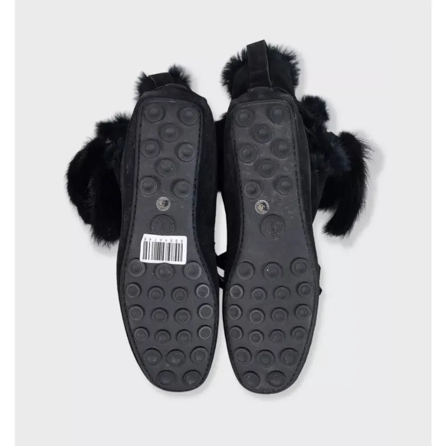 Saint Laurent YSL Vintage Suede Fur-Lined Ankle Boots - Black, Size 39 Pre-owned Black Suede Good - Model View