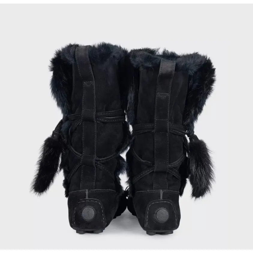 Saint Laurent YSL Vintage Suede Fur-Lined Ankle Boots - Black, Size 39 Pre-owned Black Suede Good - Box View