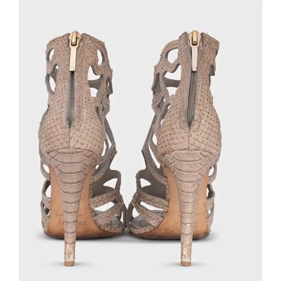 Dior Animal Print Leather High Heel Sandals 37.5 Pre-owned Beige Leather Good - Model View
