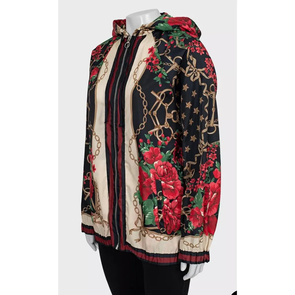 Gucci NWOT Gucci Women's Floral Print Slim Fit Jacket Sz S Pre-owned Silver Polyester Good - Back View