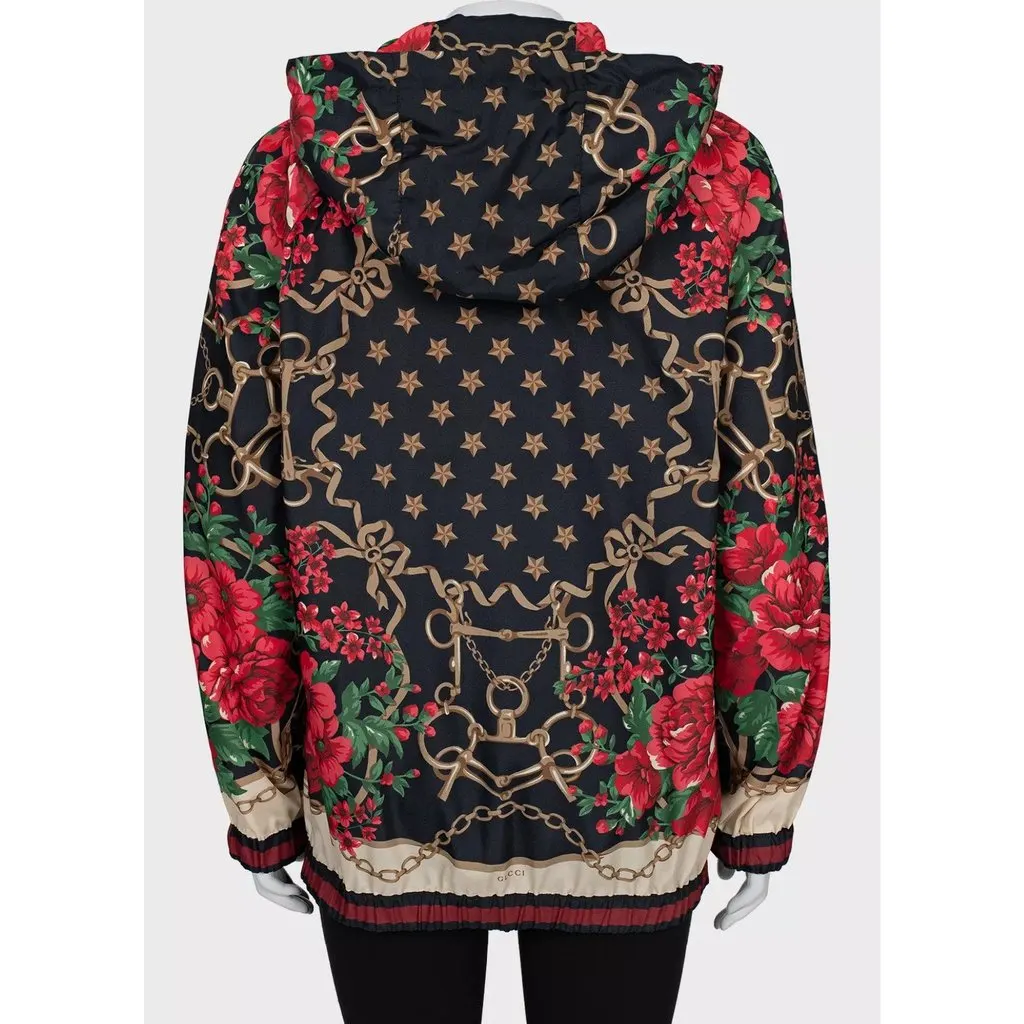 Gucci NWOT Gucci Women's Floral Print Slim Fit Jacket Sz S Pre-owned Silver Polyester Good - Inside View