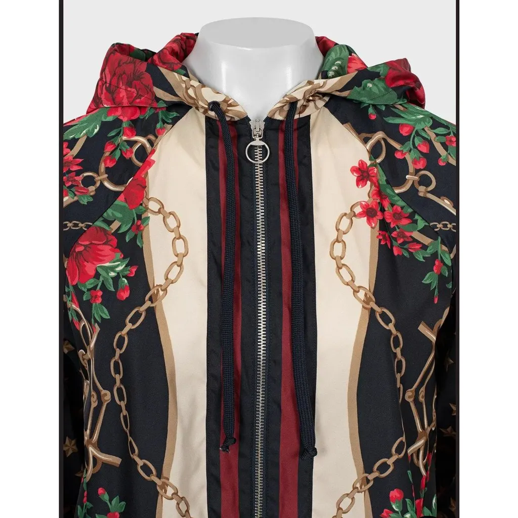 Gucci NWOT Gucci Women's Floral Print Slim Fit Jacket Sz S Pre-owned Silver Polyester Good - Model View