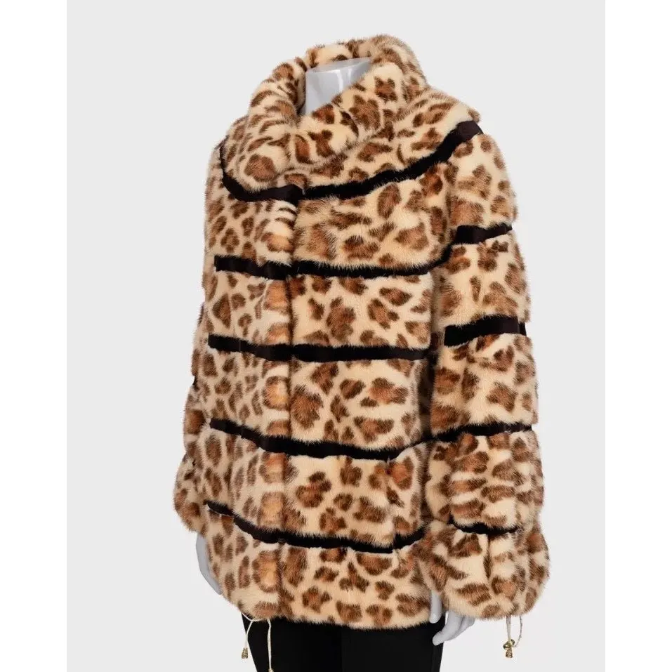 Unsigned Genuine Animal Print Coat Sz.50 Pre-owned Brown Good - Back View