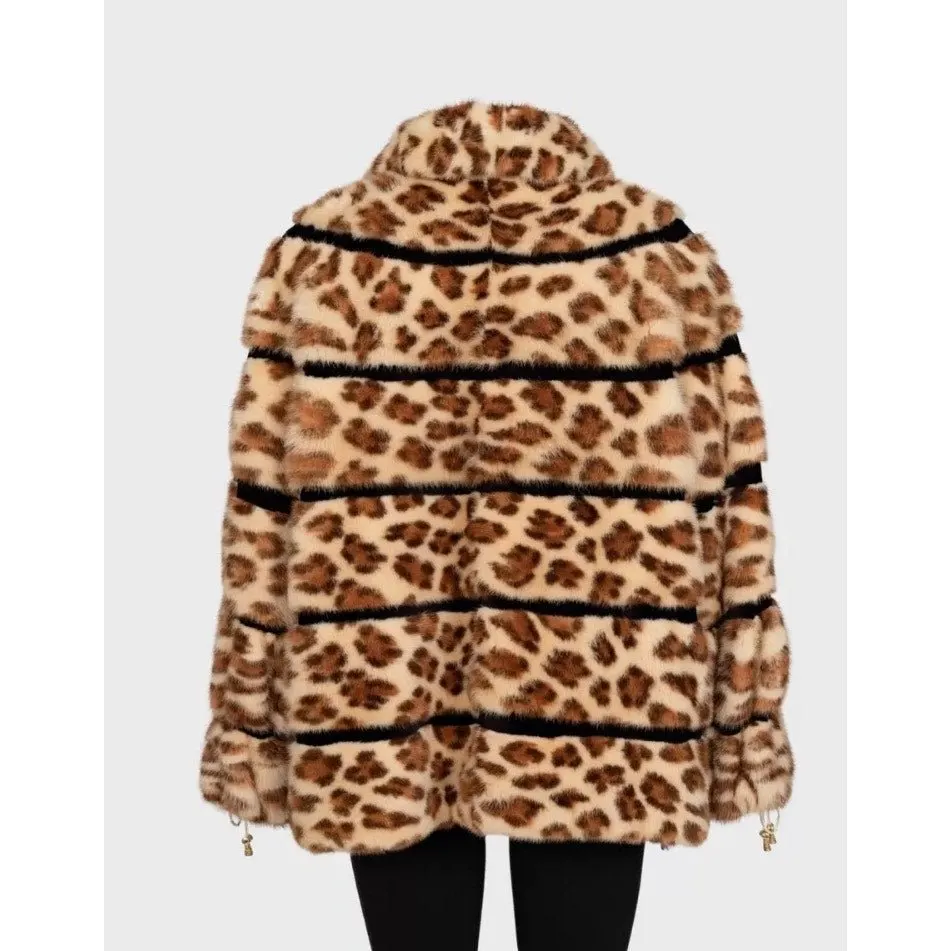 Unsigned Genuine Animal Print Coat Sz.50 Pre-owned Brown Good - Inside View