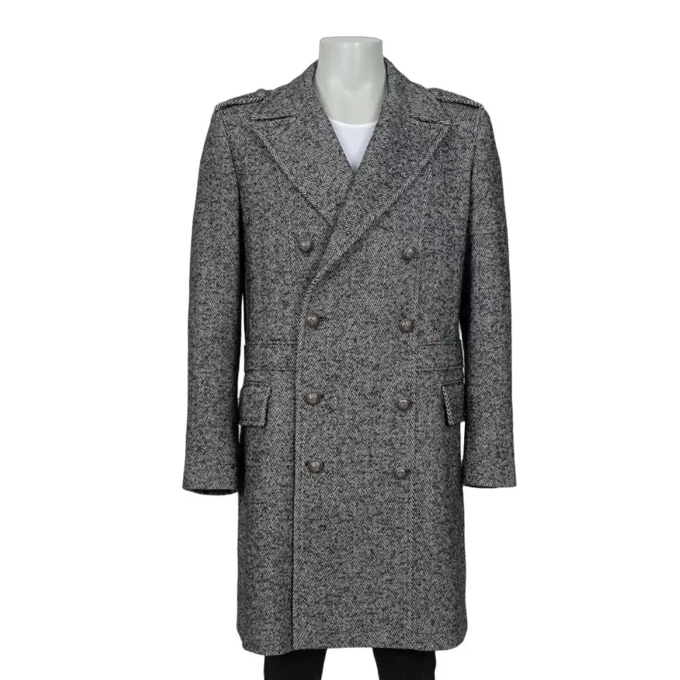 Balmain Men's Wool Blend Printed Overcoat Long Coat IT 56 3XL Pre-owned