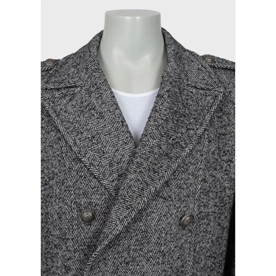 Balmain Men's Wool Blend Printed Overcoat Long Coat IT 56 3XL Pre-owned Red Wool Good - Model View