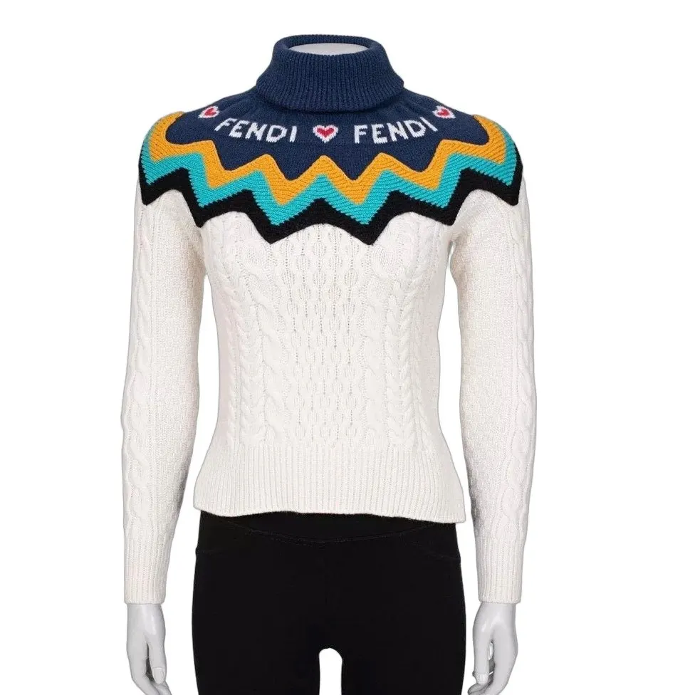 Fendi NWOT Fendi Wool Cashmere White Turtleneck Sweater Sz.40 Pre-owned