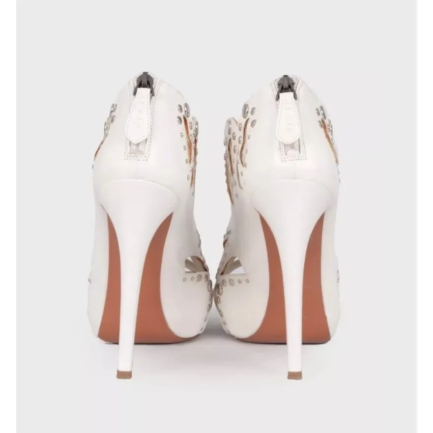Alaïa White Leather Rhinestone High Heel Sandals 39.5 Pre-owned White Leather Good - Model View