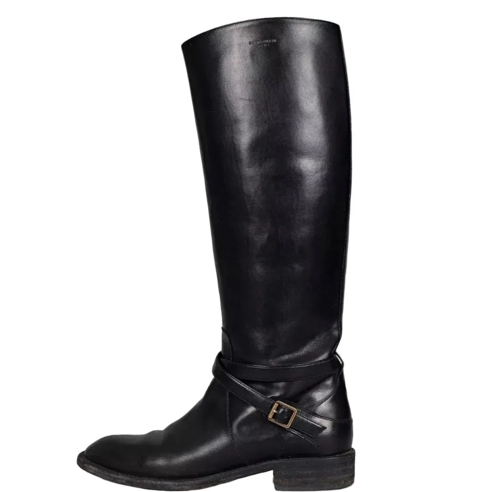 Saint Laurent Black Leather Knee High Boots Size 39 Pre-owned Black Leather Good - Front View