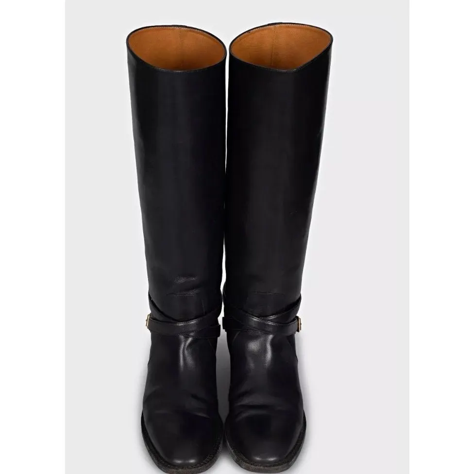 Saint Laurent Black Leather Knee High Boots Size 39 Pre-owned Black Leather Good - Back View