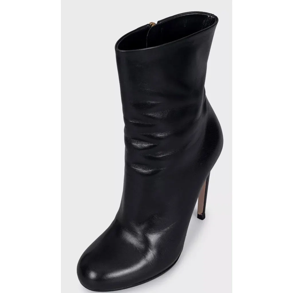 Gucci Black Leather Ankle Boots Sculptural Heel Zip Closure Size 37 Pre-owned Black Leather Good - Back View