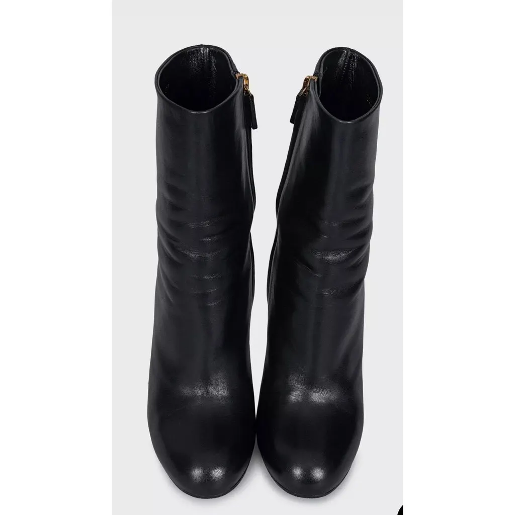 Gucci Black Leather Ankle Boots Sculptural Heel Zip Closure Size 37 Pre-owned Black Leather Good - Inside View