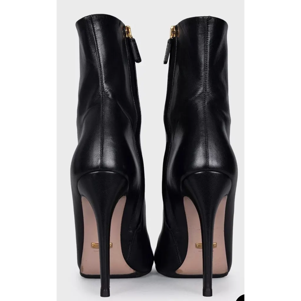 Gucci Black Leather Ankle Boots Sculptural Heel Zip Closure Size 37 Pre-owned Black Leather Good - Model View