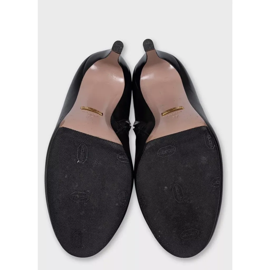Gucci Black Leather Ankle Boots Sculptural Heel Zip Closure Size 37 Pre-owned Black Leather Good - Box View