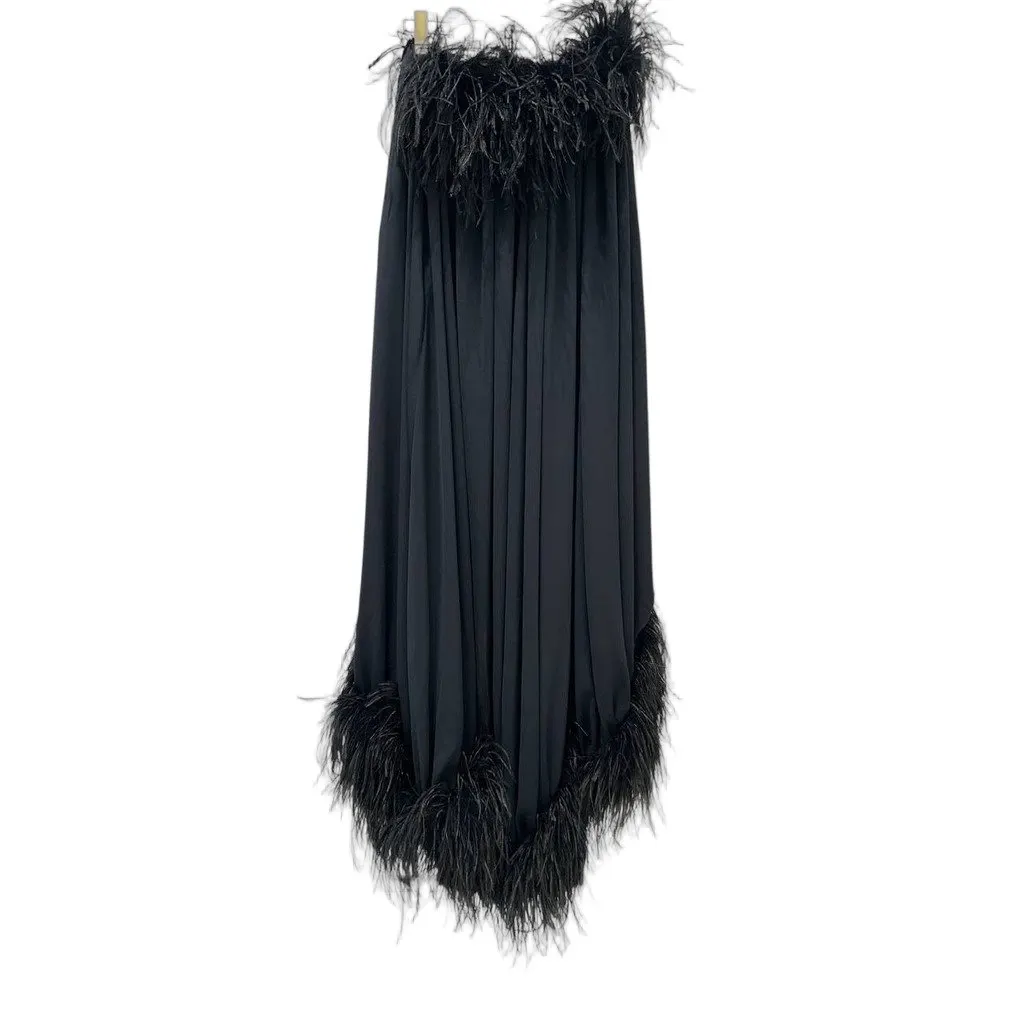 Saint Laurent Bustier Black Silk Feather-Trimmed Dress Sz.38 Pre-owned Black Silk Good - Front View