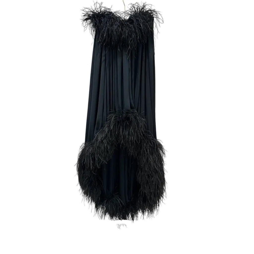Saint Laurent Bustier Black Silk Feather-Trimmed Dress Sz.38 Pre-owned Black Silk Good - Back View