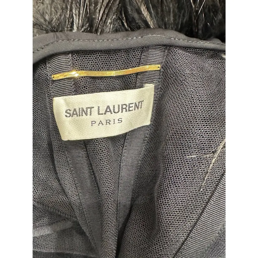 Saint Laurent Bustier Black Silk Feather-Trimmed Dress Sz.38 Pre-owned Black Silk Good - Inside View