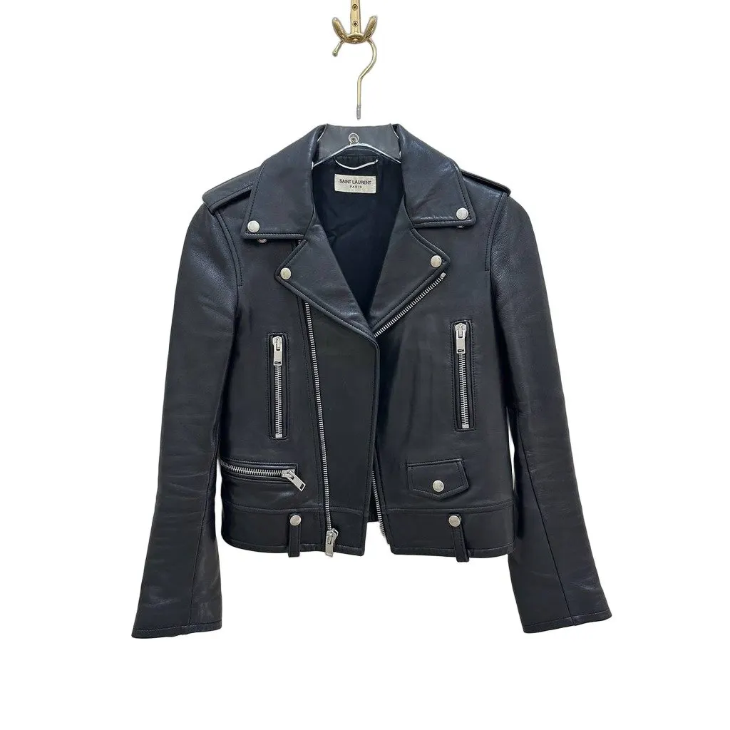 Saint Laurent Iconic Saint Laurent L01 Classic Leather Motorcycle Jacket Sz.36 Pre-owned Black Leather Good - Front View